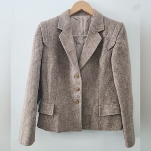Vintage Suit - Brown Wool Tweed Blazer And Skirt - Medium